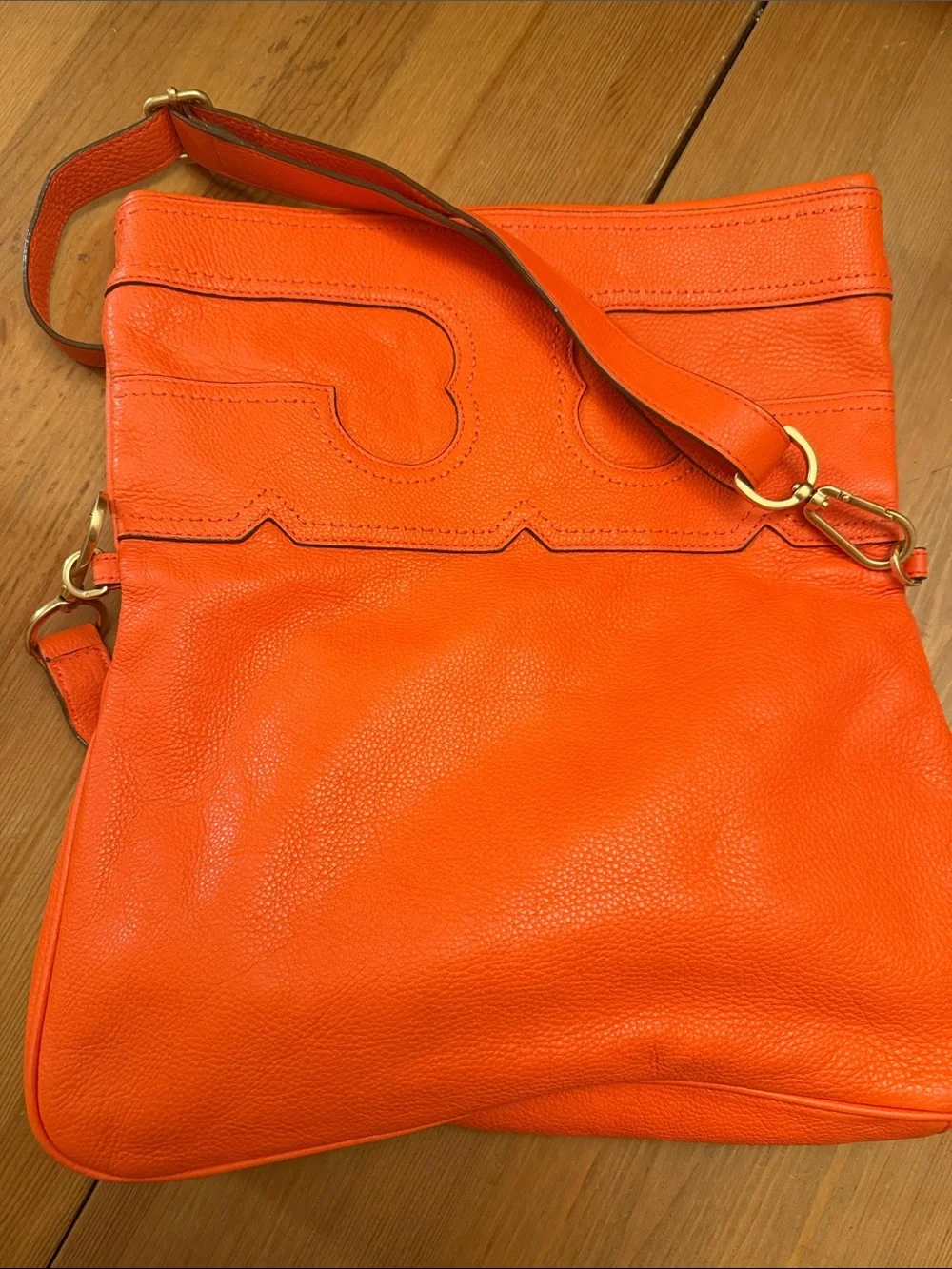 Tory Burch Orange Leather Foldover Crossbody Bag